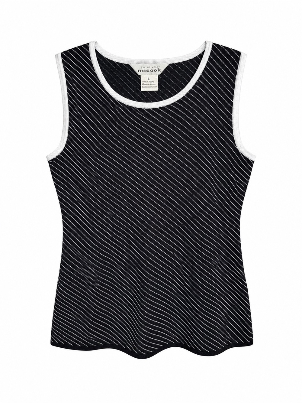 Misook Pinstripe Knit Tank Black White Contrast Minimalist Coastal Chic Large